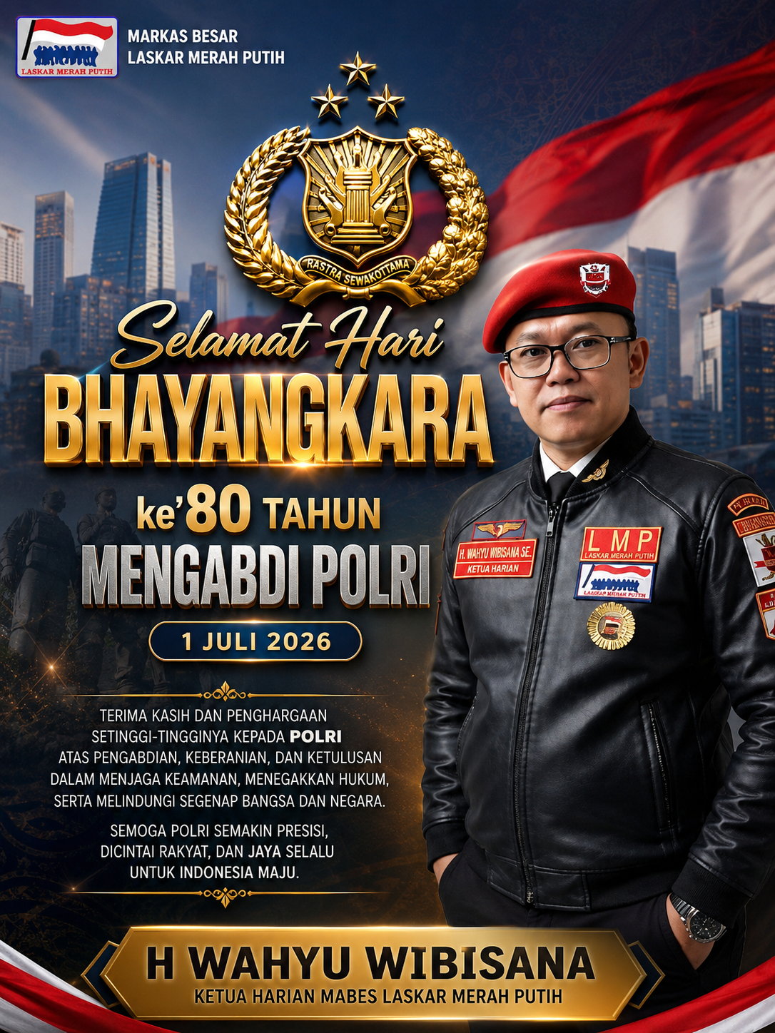 80 Tahun Mengabdi, Menjaga Negeri, Menguatkan Persatuan, Mengawal Indonesia Maju."